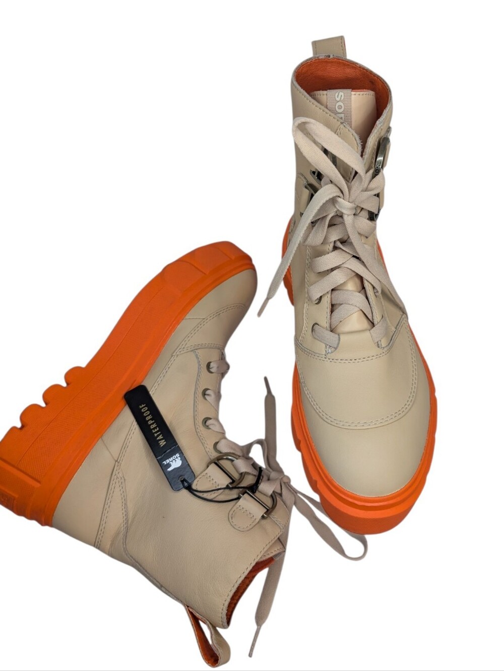 Sorel Caribou X Waterproof Leather Lace-Up Cream With Orange Boot ...Size 9.5